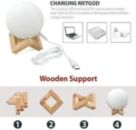 3D Moon Lamp 15cm with Wooden Stand | 7 Color Changing LED Touch Sensor Night Light | USB Rechargeable Moonlight Table Lamp for Bedroom, Kids, Home Décor, and Festival Gifts - Image 4