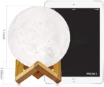 3D Moon Lamp 15cm with Wooden Stand | 7 Color Changing LED Touch Sensor Night Light | USB Rechargeable Moonlight Table Lamp for Bedroom, Kids, Home Décor, and Festival Gifts - Image 3