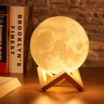 3D Moon Lamp 15cm with Wooden Stand | 7 Color Changing LED Touch Sensor Night Light | USB Rechargeable Moonlight Table Lamp for Bedroom, Kids, Home Décor, and Festival Gifts