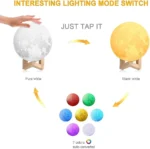 3D Moon Lamp 15cm with Wooden Stand | 7 Color Changing LED Touch Sensor Night Light | USB Rechargeable Moonlight Table Lamp for Bedroom, Kids, Home Décor, and Festival Gifts - Image 6
